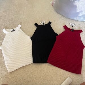 Express bundle of 3 Cream and red and Black Ribbed Sleeveless Tank Top